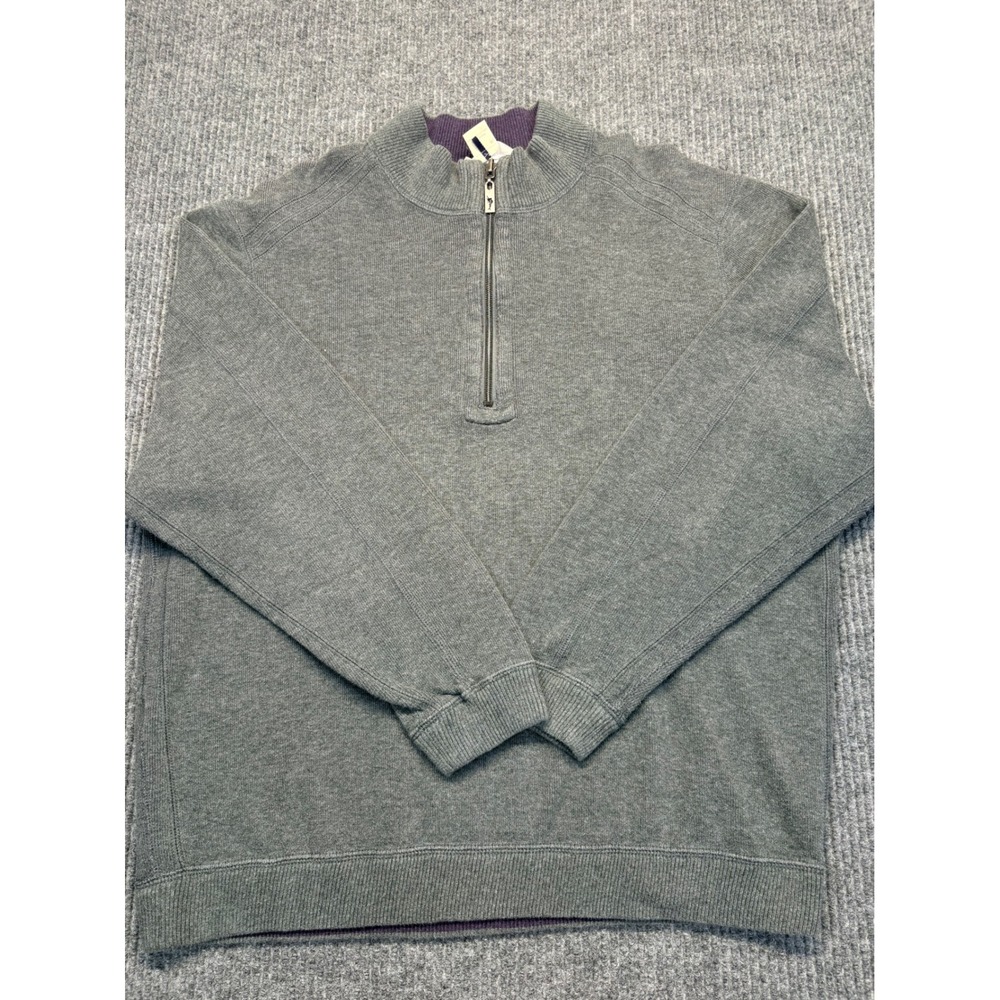 Tommy Bahama Reversible Quarter Zip Pullover Sweater Mens Gray Purple Cotton L